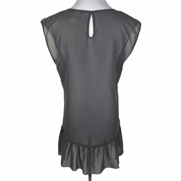 Love Squared Sequin Chevron Keyhole Ruffle Hem Blouse Women's Large Gray Taupe - Picture 3 of 7